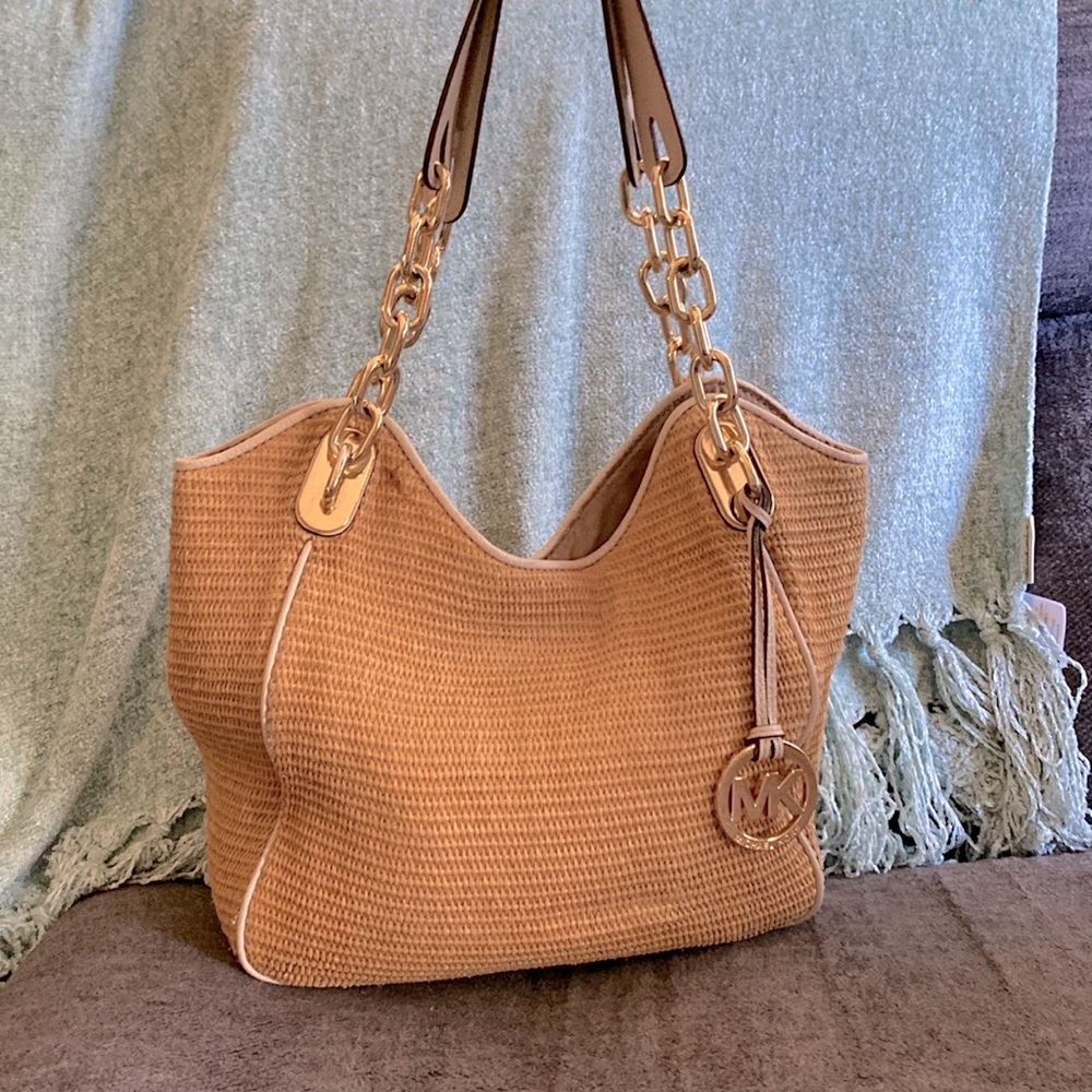 Straw and Gold Michael Kors Handbag/Purse.